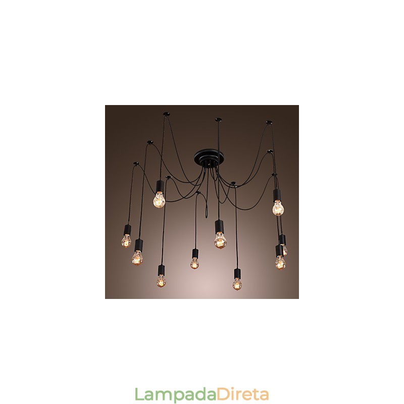 Lustre Vintage Design Lâmpadas Incluídas Living 10 Luzes Pendente Luz