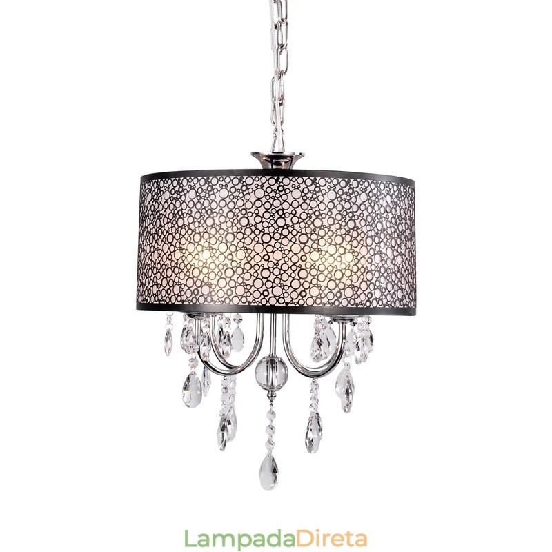 Lustre de cristal cromado clássico tradicional em metal