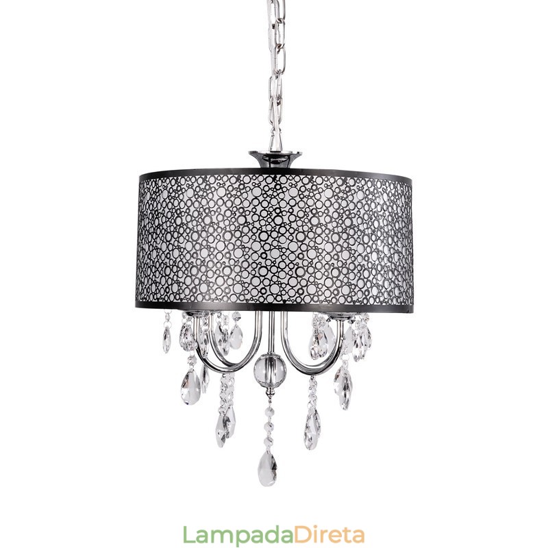 Lustre de cristal cromado clássico tradicional em metal