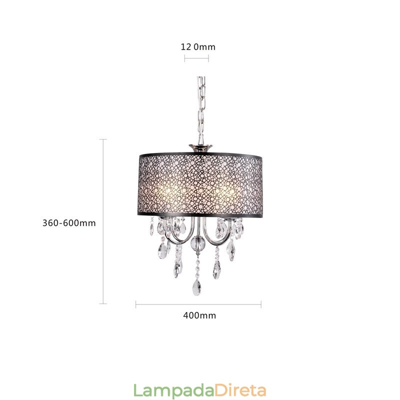 Lustre de cristal cromado clássico tradicional em metal