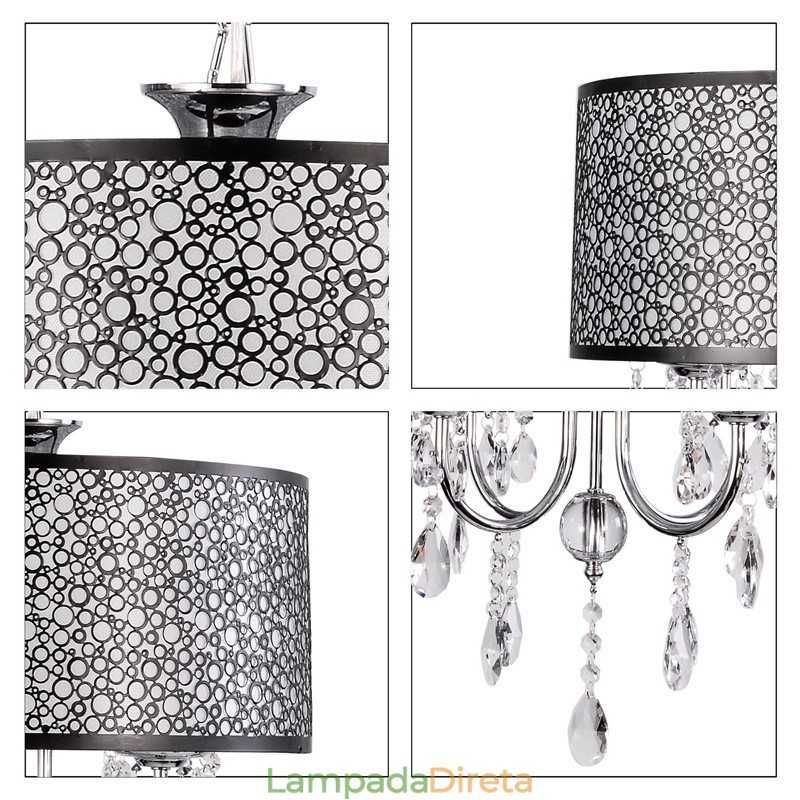Lustre de cristal cromado clássico tradicional em metal