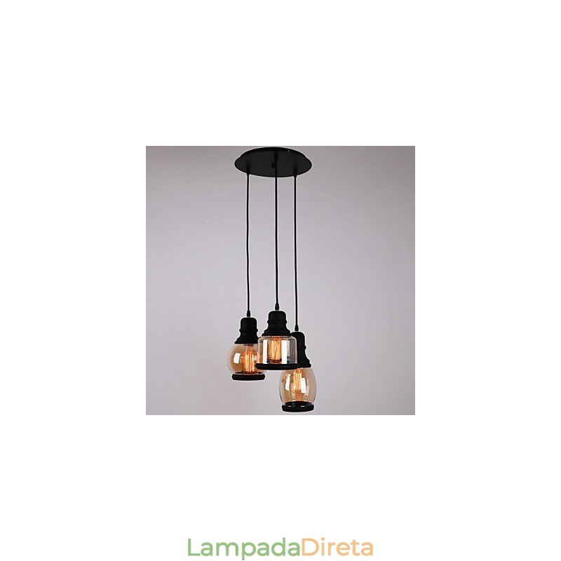 Abajur de vidro antigo 3 luzes pingente minimalista artístico