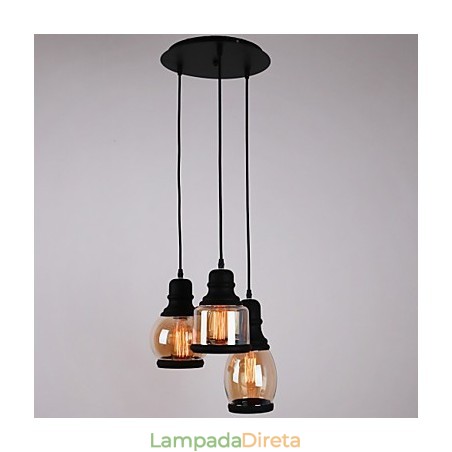 Abajur de vidro antigo 3 luzes pingente minimalista artístico Abajur de vidro antigo 3 luzes pingente minimalista artístico