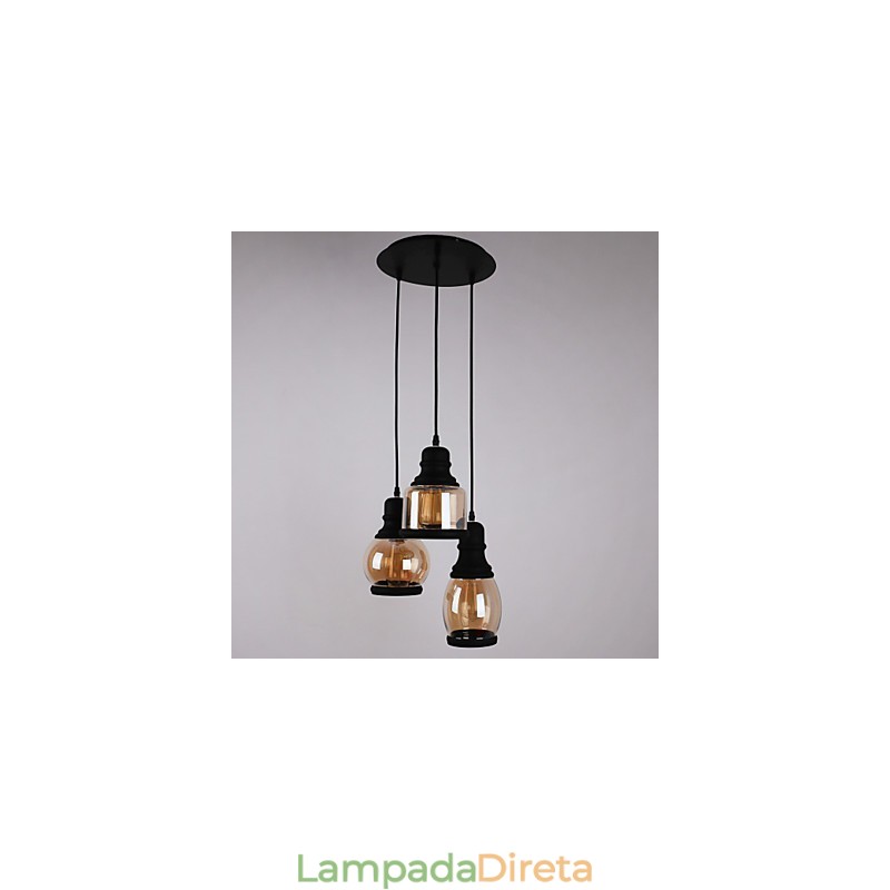 Abajur de vidro antigo 3 luzes pingente minimalista artístico