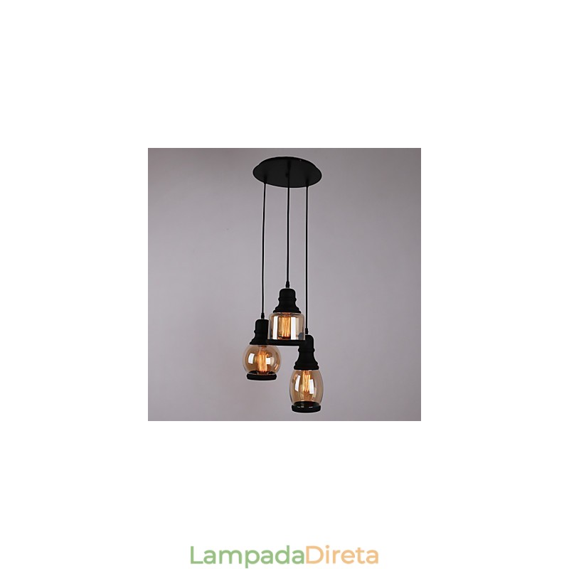 Abajur de vidro antigo 3 luzes pingente minimalista artístico