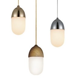 Mini Luminária Pendente Acorn 1 Luz Mordern Simplicity Dourado Cromado Acabamento em Madeira Aço Carbono e Vidro Droplight