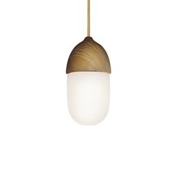 Mini Luminária Pendente Acorn 1 Luz Mordern Simplicity Dourado Cromado Acabamento em Madeira Aço Carbono e Vidro Droplight