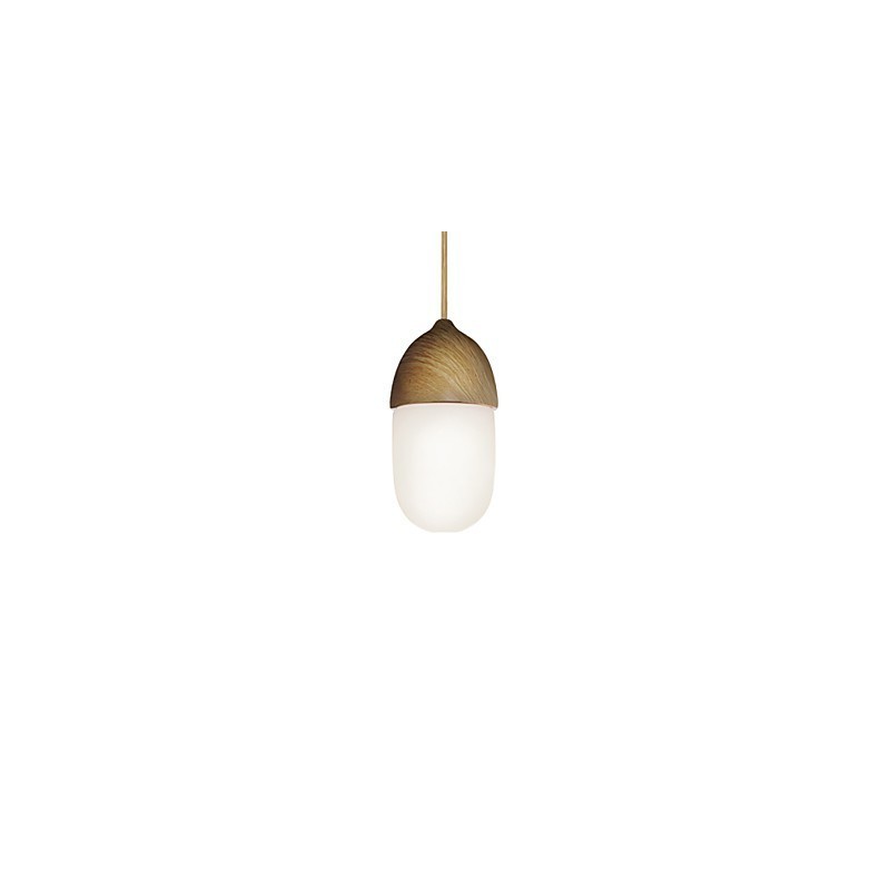 Mini Luminária Pendente Acorn 1 Luz Mordern Simplicity Dourado Cromado Acabamento em Madeira Aço Carbono e Vidro Droplight