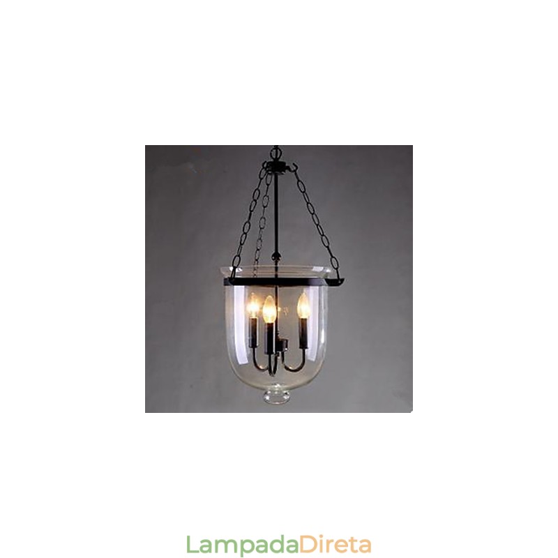 Luminária pendente circular de vidro country