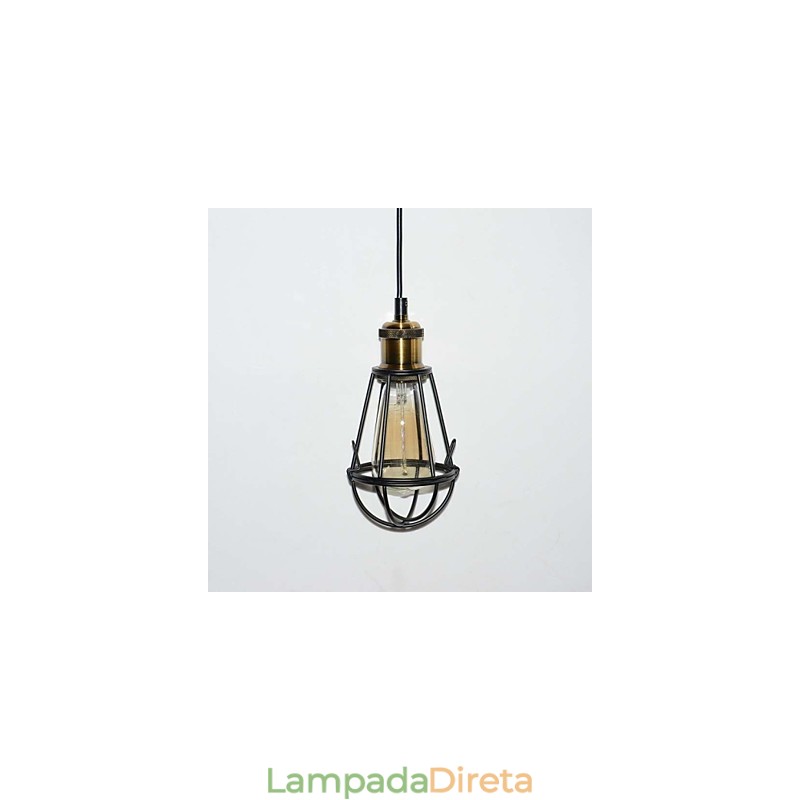 Luminária pendente vintage estilo loft, luminária Edison, abajur em gaiola de metal, ferro, estilo armazém, luminária