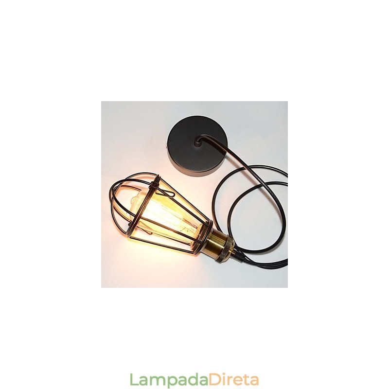 Luminária pendente vintage estilo loft, luminária Edison, abajur em gaiola de metal, ferro, estilo armazém, luminária