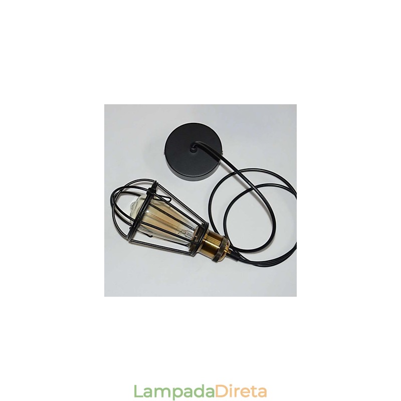 Luminária pendente vintage estilo loft, luminária Edison, abajur em gaiola de metal, ferro, estilo armazém, luminária