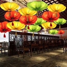 Arte em Tecido Imitação Romântica de Droplight Clássico Sudeste Asiático Lótus Lanterna Lâmpada Luz