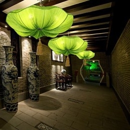 Arte em Tecido Imitação Romântica de Droplight Clássico Sudeste Asiático Lótus Lanterna Lâmpada Luz