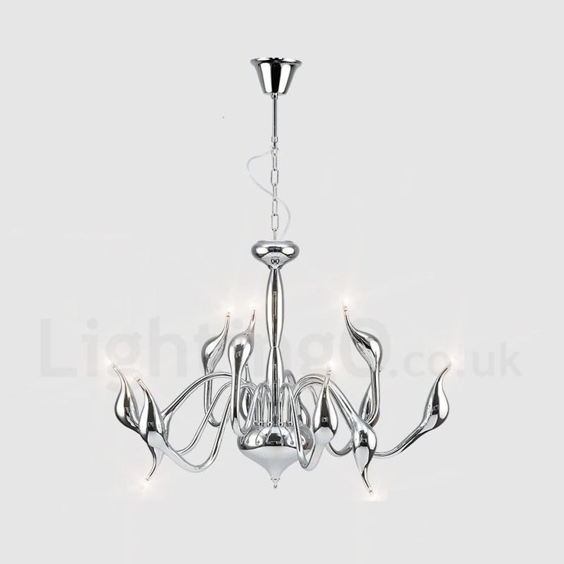 Lustre pendente moderno de metal cromado com 12 luzes Swan