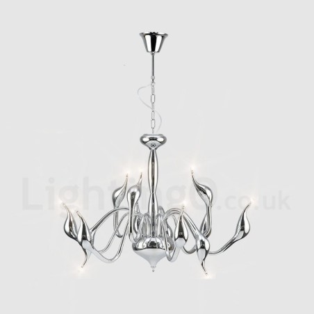 Lustre pendente moderno de metal cromado com 12 luzes Swan Lustre pendente moderno de metal cromado com 12 luzes Swan