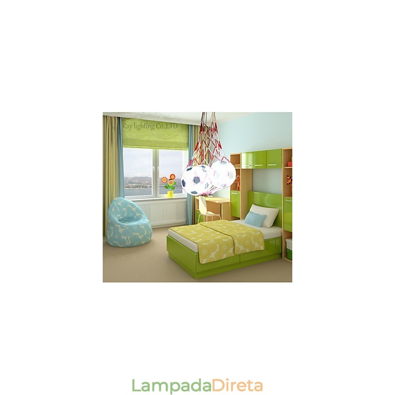 Luminária pendente minimalista moderna de futebol infantil, luzes para meninos, 3 luzes