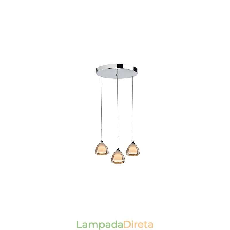 3 Luzes Duas Camadas Pendente Ilha Luz Vidro Crack Cromado Polido