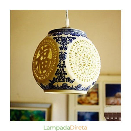 Lâmpada de cerâmica retrô lâmpada escada azul lustre de cabeça única criativo Lâmpada de cerâmica retrô lâmpada escada azul lustre de cabeça única criativo