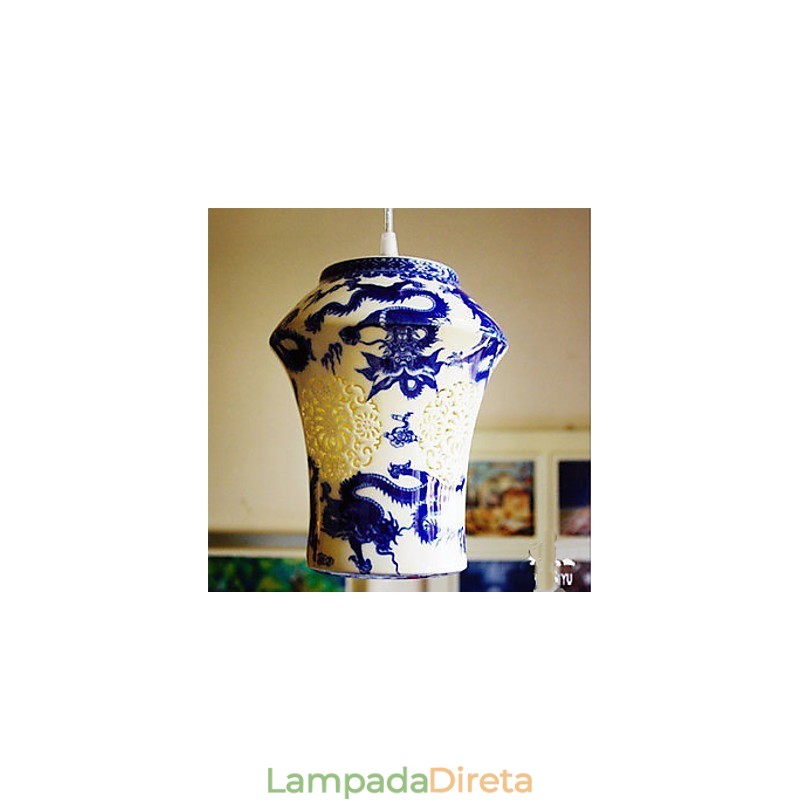 Lâmpada de cerâmica retrô lâmpada escada azul lustre de cabeça única criativo