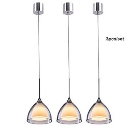 1 Luz Duas Camadas Pendente Ilha Luz Vidro Transparente Cromado Polido