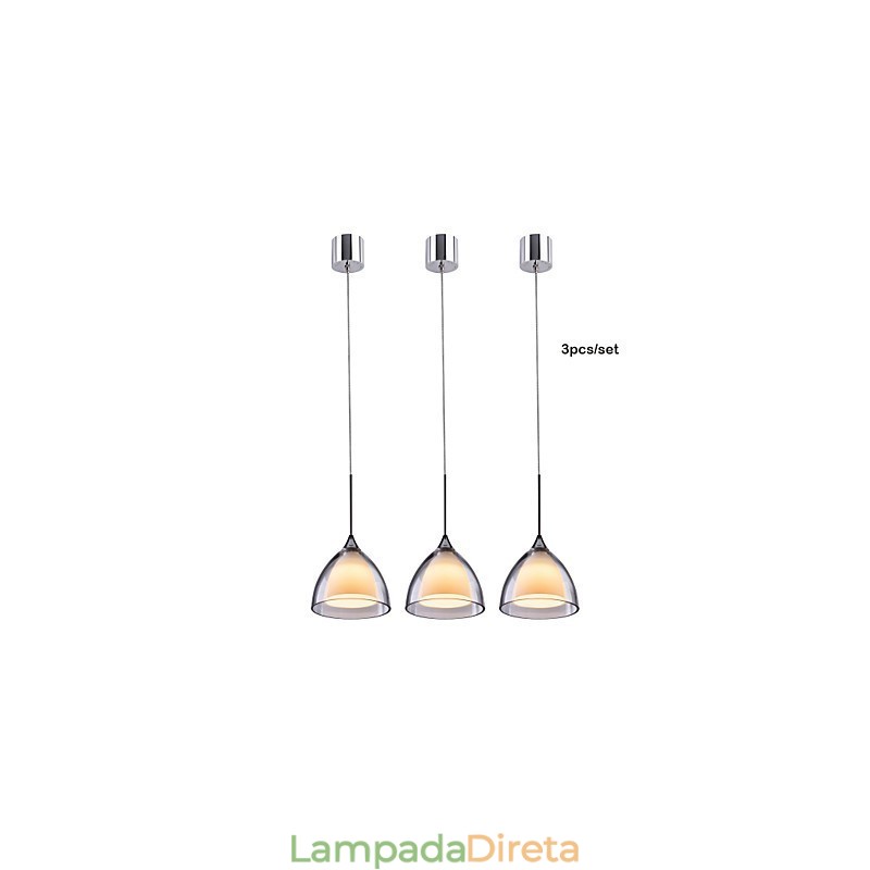 1 Luz Duas Camadas Pendente Ilha Luz Vidro Transparente Cromado Polido