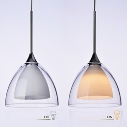 1 Luz Duas Camadas Pendente Ilha Luz Vidro Transparente Cromado Polido