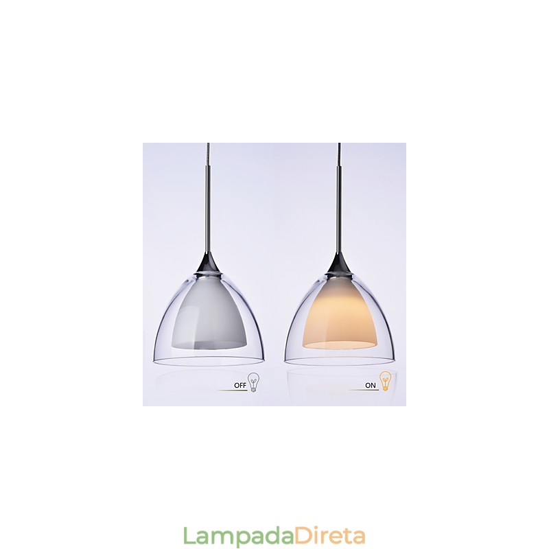 1 Luz Duas Camadas Pendente Ilha Luz Vidro Transparente Cromado Polido