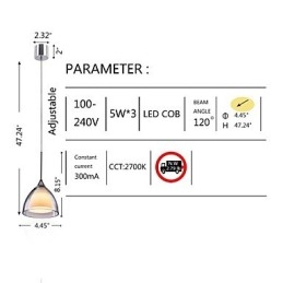 1 Luz Duas Camadas Pendente Ilha Luz Vidro Transparente Cromado Polido