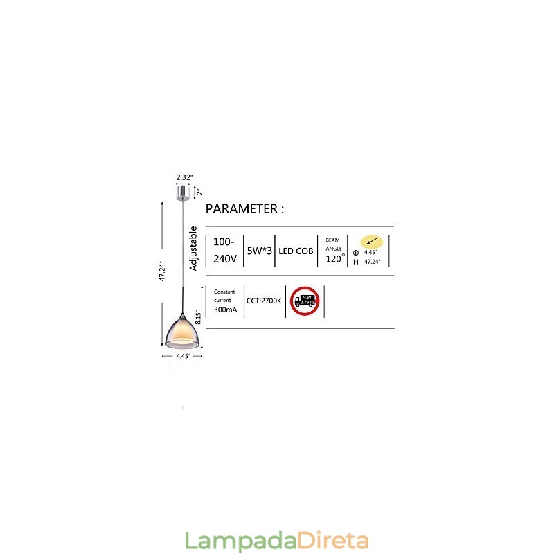 1 Luz Duas Camadas Pendente Ilha Luz Vidro Transparente Cromado Polido