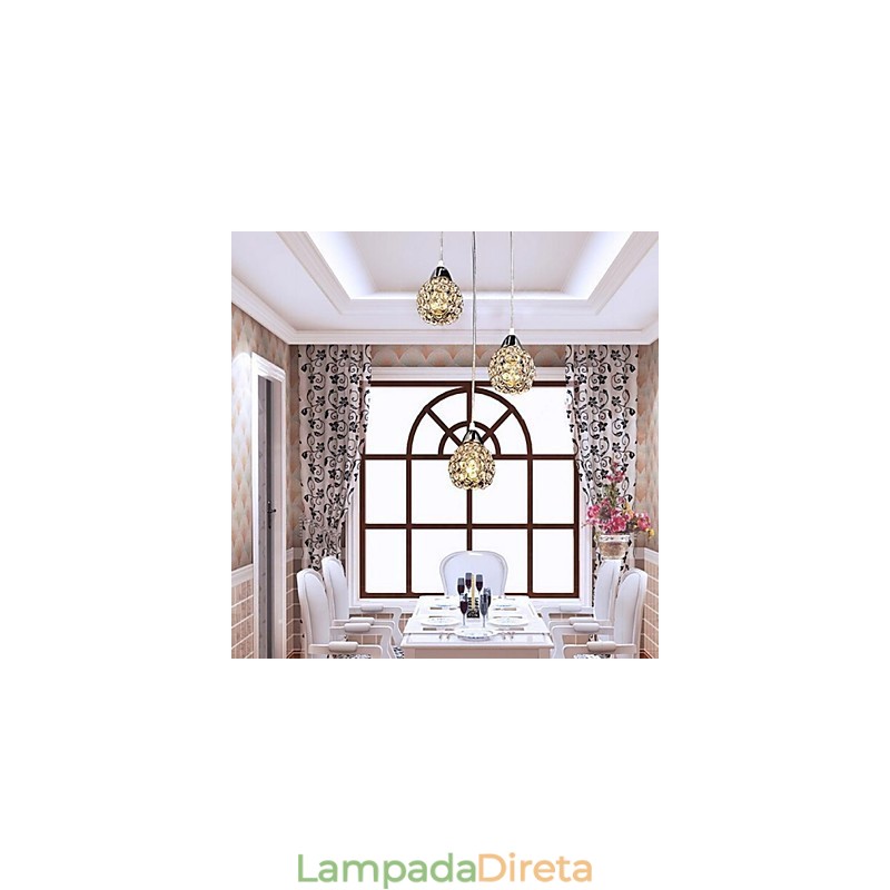 Luminária pendente moderna contemporânea de cristal galvanizado em metal