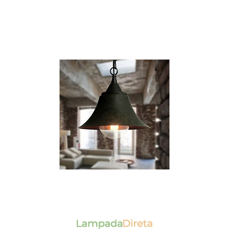 Luminária pendente de metal em formato de sino preto fosco vintage médio