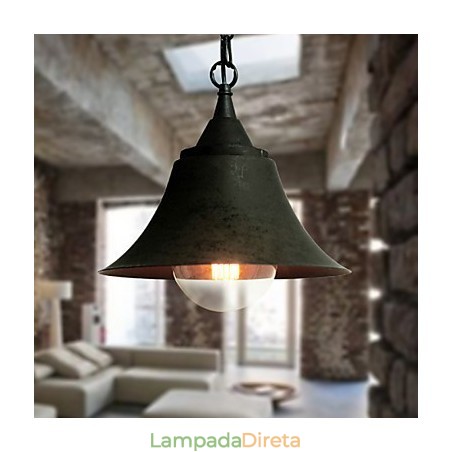 Luminária pendente de metal em formato de sino preto fosco vintage médio Luminária pendente de metal em formato de sino preto fosco vintage médio