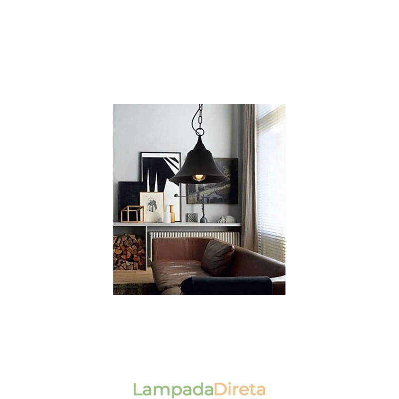 Luminária pendente de metal em formato de sino preto fosco vintage médio