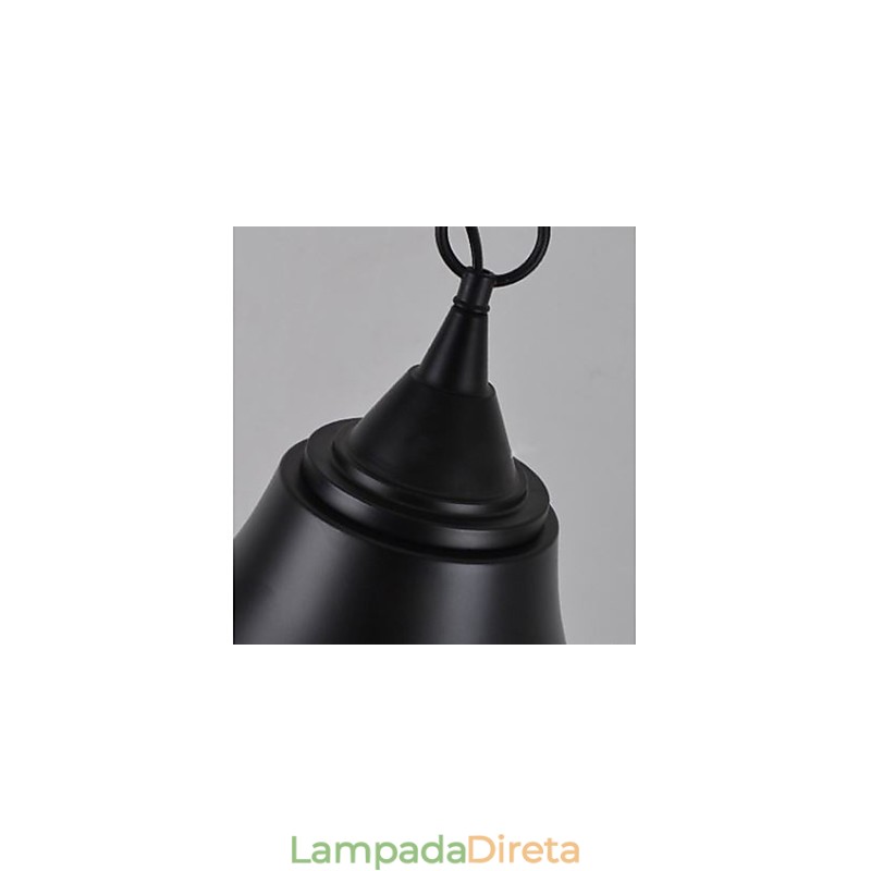 Luminária pendente de metal em formato de sino preto fosco vintage médio