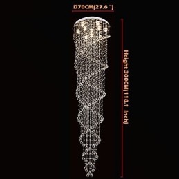 Lustre de teto Luzes Pendentes Luminárias com Cristal K9 Espiral Dupla D70CM H300CM