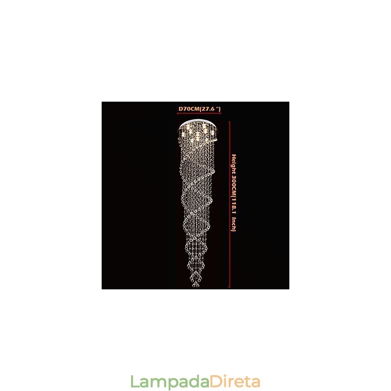 Lustre de teto Luzes Pendentes Luminárias com Cristal K9 Espiral Dupla D70CM H300CM
