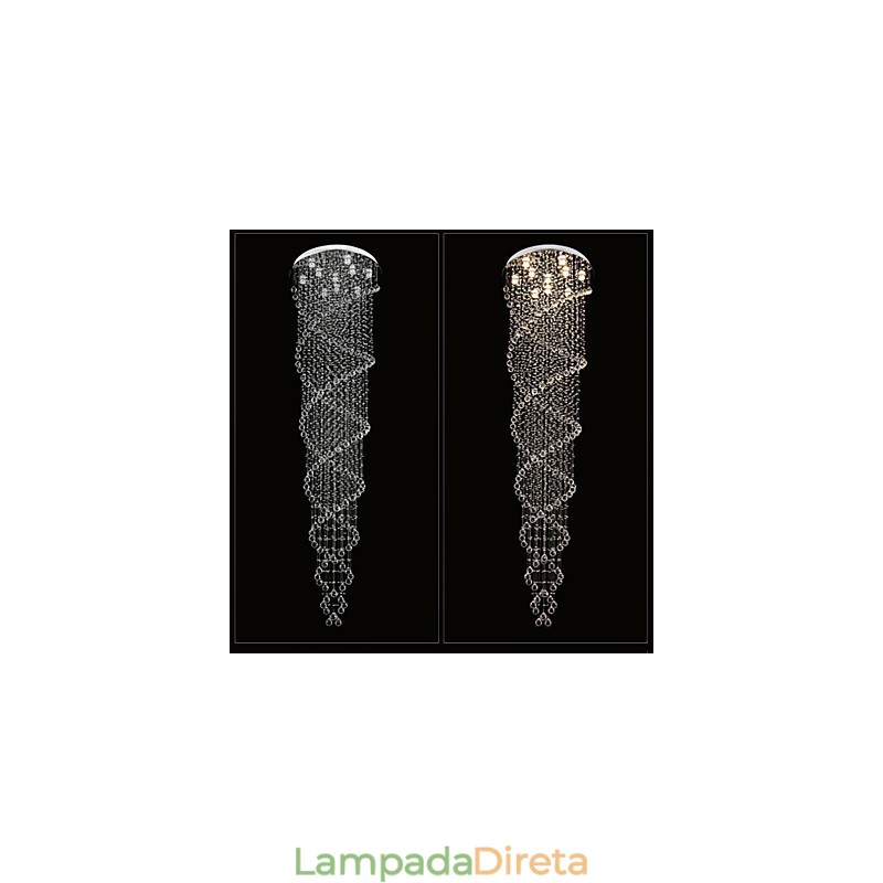 Lustre de teto Luzes Pendentes Luminárias com Cristal K9 Espiral Dupla D70CM H300CM