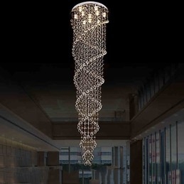 Lustre de teto Luzes Pendentes Luminárias com Cristal K9 Espiral Dupla D70CM H300CM