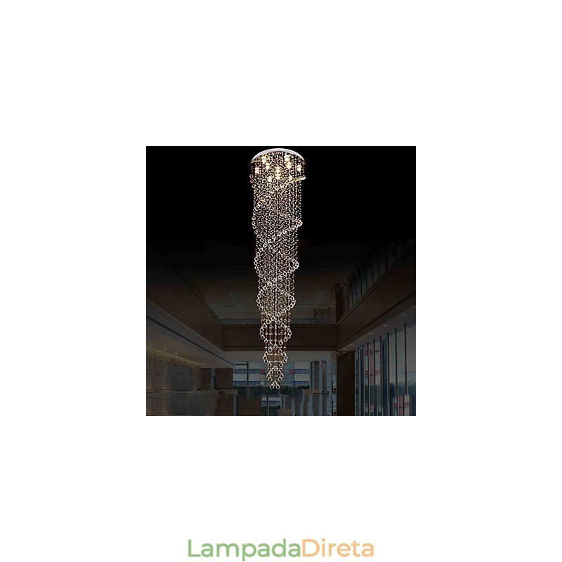 Lustre de teto Luzes Pendentes Luminárias com Cristal K9 Espiral Dupla D70CM H300CM