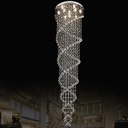 Lustre de teto Luzes Pendentes Luminárias com Cristal K9 Espiral Dupla D70CM H300CM