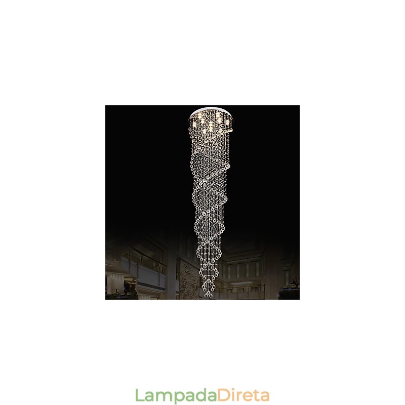 Lustre de teto Luzes Pendentes Luminárias com Cristal K9 Espiral Dupla D70CM H300CM