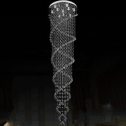 Lustre de teto Luzes Pendentes Luminárias com Cristal K9 Espiral Dupla D70CM H300CM