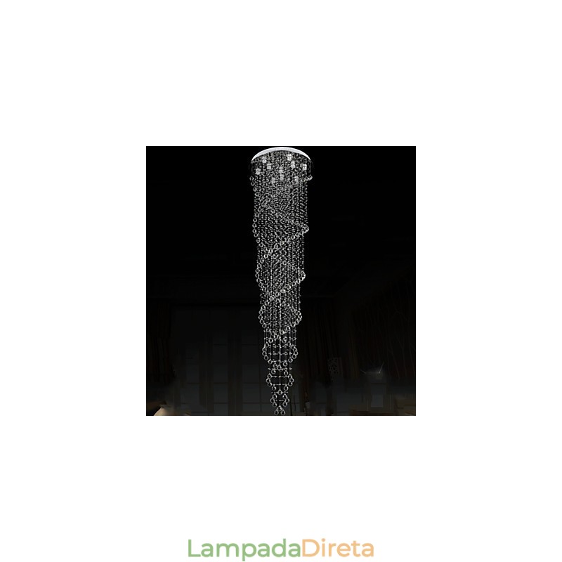 Lustre de teto Luzes Pendentes Luminárias com Cristal K9 Espiral Dupla D70CM H300CM