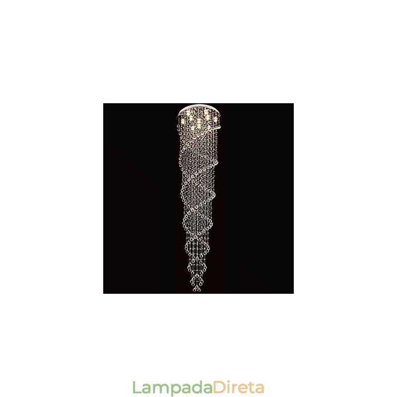 Lustre de teto Luzes Pendentes Luminárias com Cristal K9 Espiral Dupla D70CM H300CM