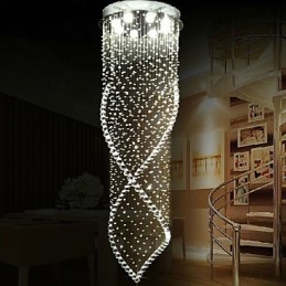 Lustre de cristal, luminárias pendentes, luminárias de teto suspensas com cristal K9 transparente e dossel prateado