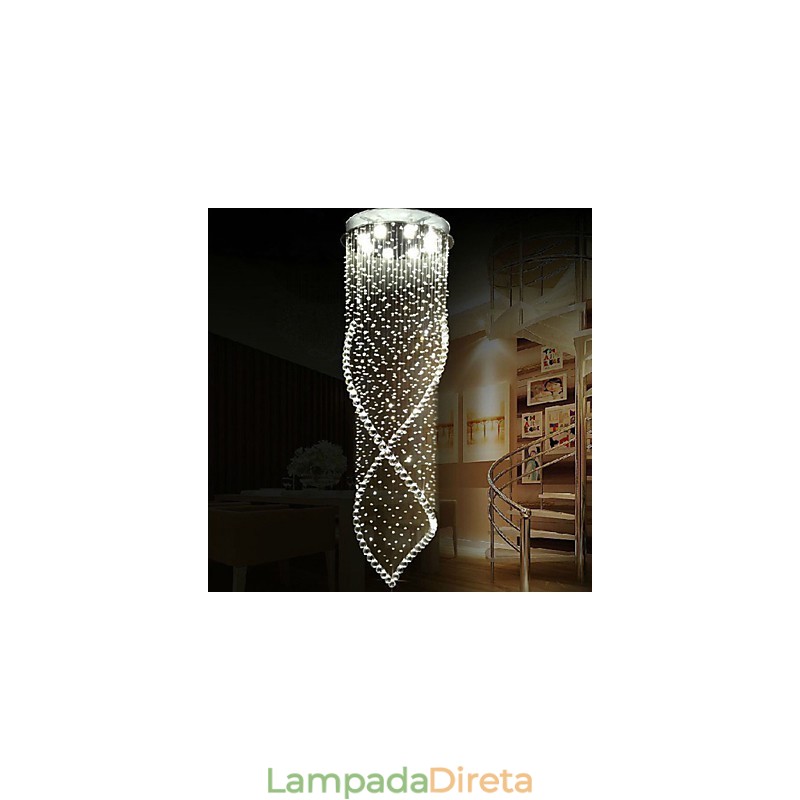 Lustre de cristal, luminárias pendentes, luminárias de teto suspensas com cristal K9 transparente e dossel prateado