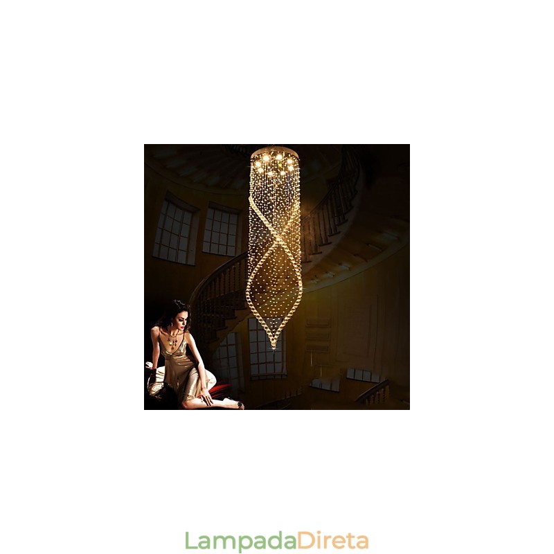 Lustre de cristal, luminárias pendentes, luminárias de teto suspensas com cristal K9 transparente e dossel prateado