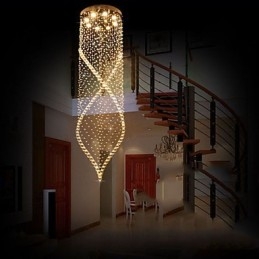 Lustre de cristal, luminárias pendentes, luminárias de teto suspensas com cristal K9 transparente e dossel prateado