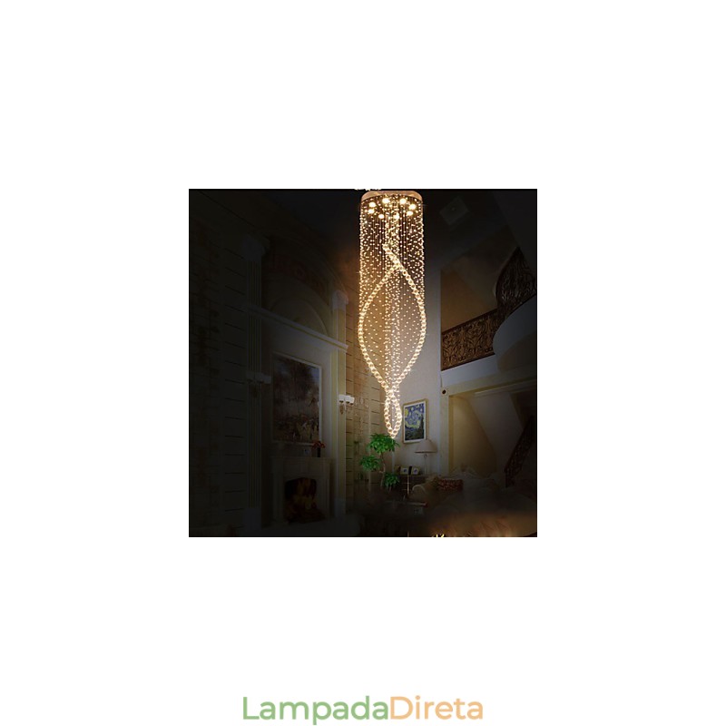 Lustre de cristal, luminárias pendentes, luminárias de teto suspensas com cristal K9 transparente e dossel prateado